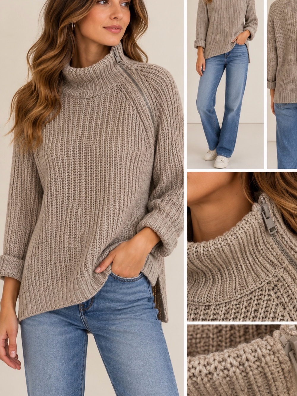 Karl Lagerfeld Paris Chunky Asymmetrical Zip Turtleneck Sweater Medium